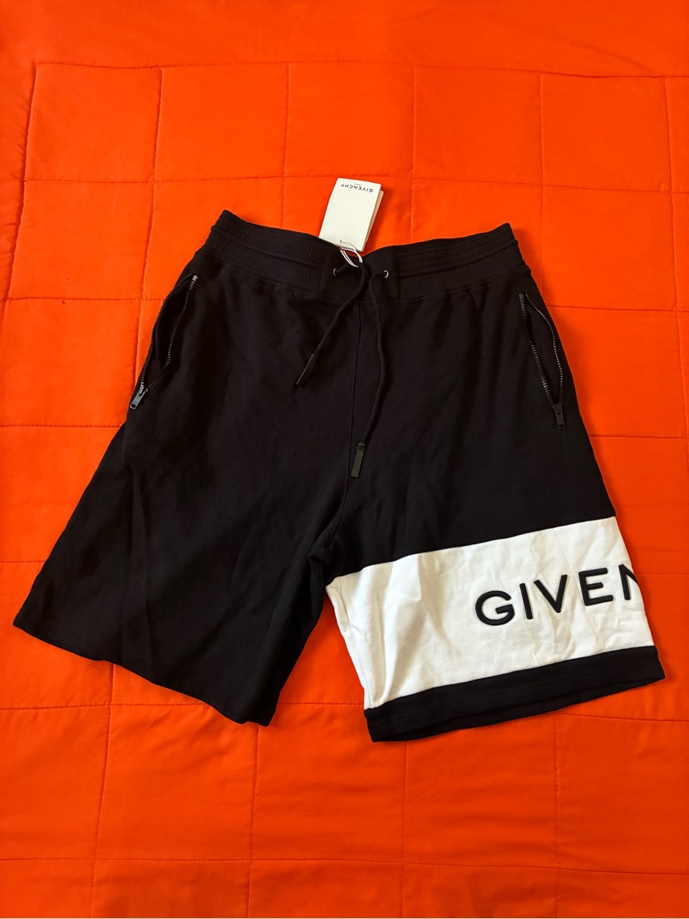 GIVENCHY Shorts Mens XL Black Sweat Shorts Embroidered Logo Cotton